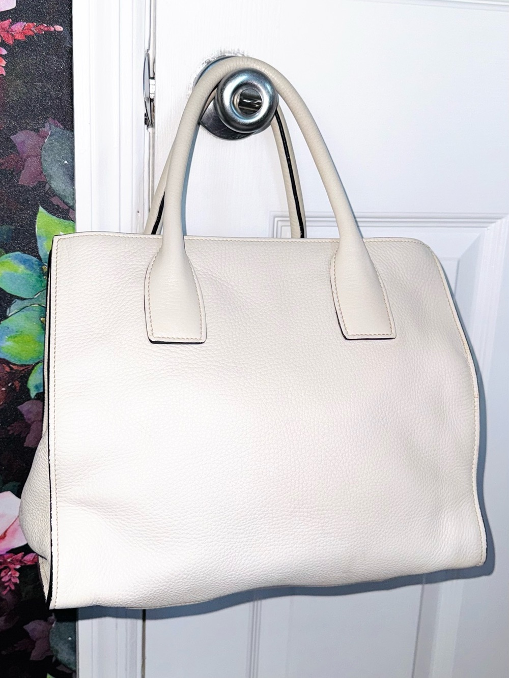 Prada AUTHENTIC Talco Off White Vitello Daino Textured Leather Tote Bag - Picture 7 of 16